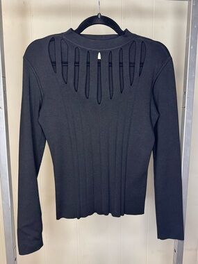 Vintage Cache Black Silk-Blend Cutout Long Sleeve Top - Size M